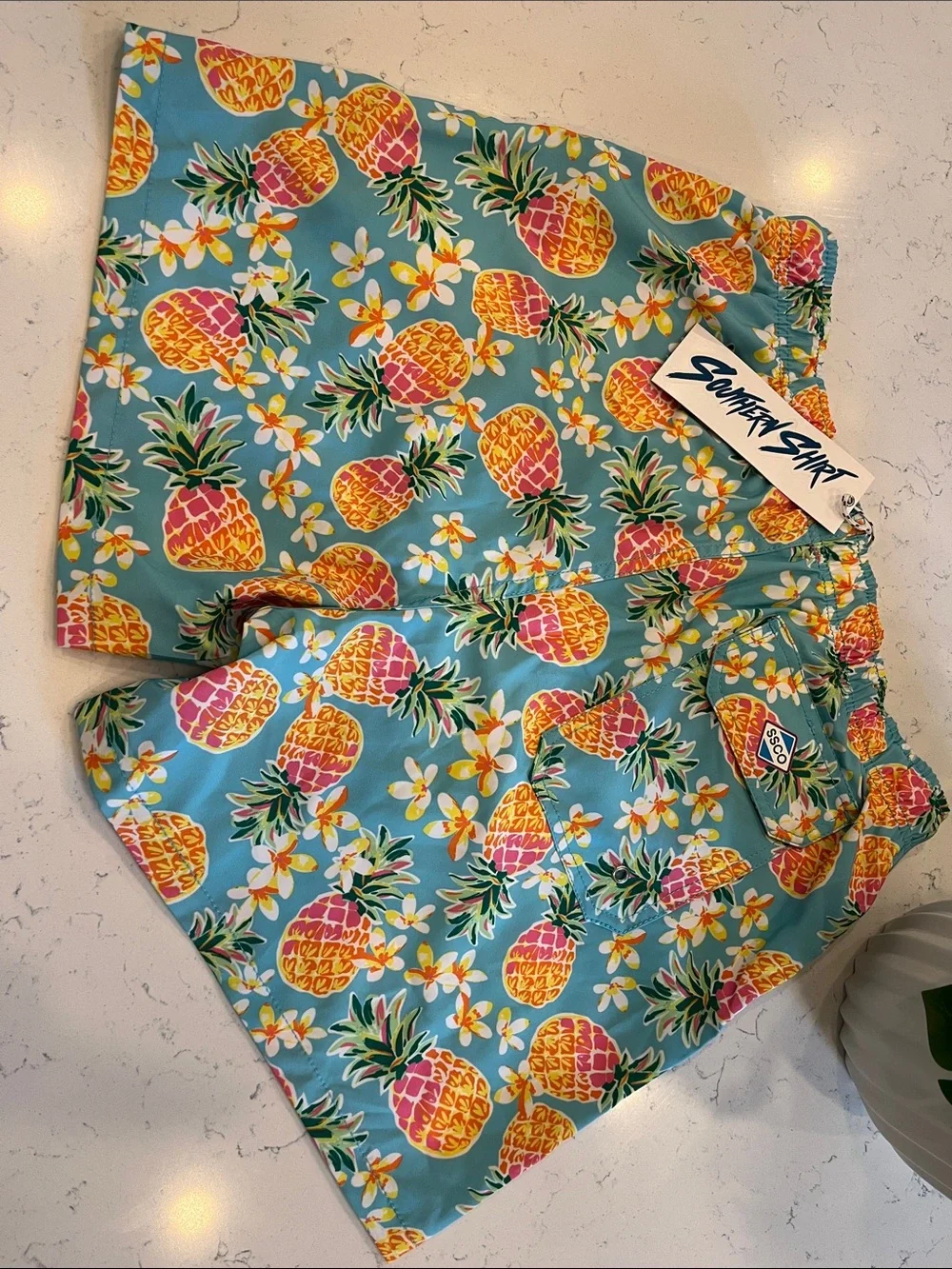Southern Shirt Co. Men’s Aqua Pineapple Print Swim Shorts
